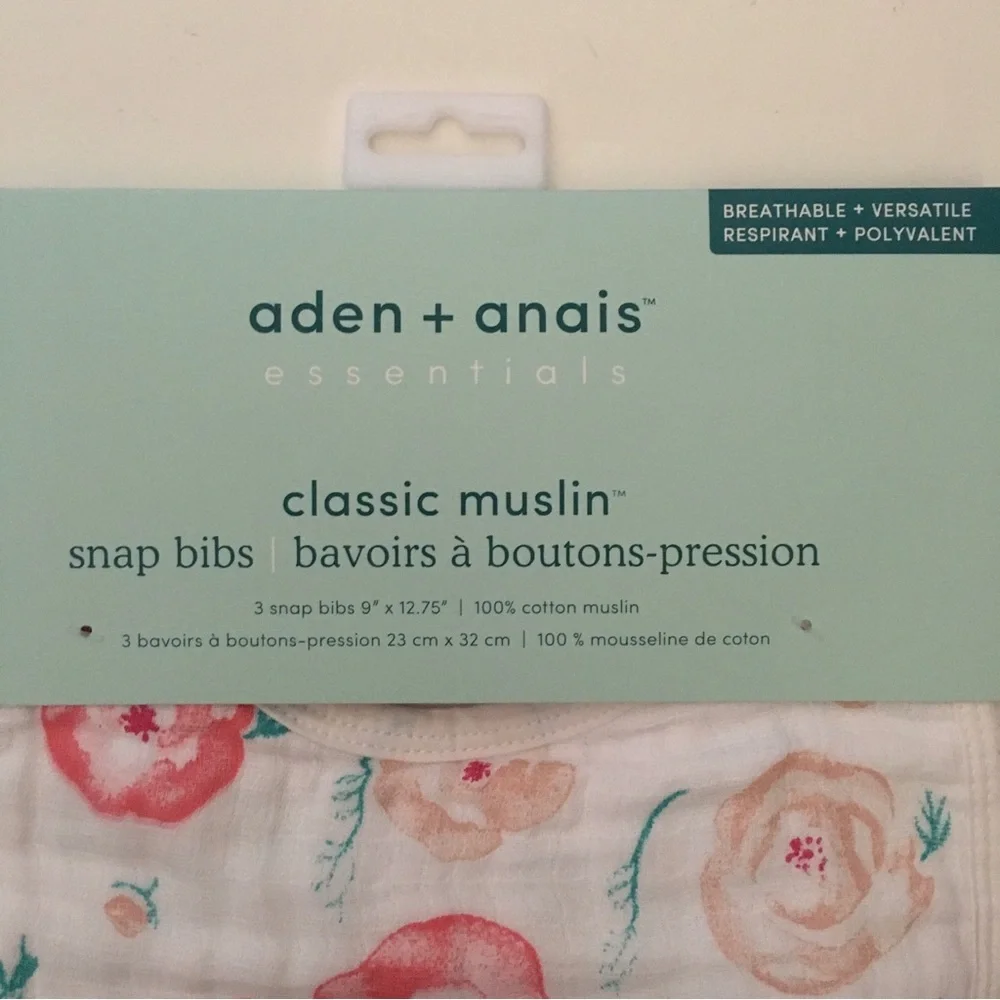 Snap Bibs 100% Cotton Muslin Floral Prints Set of 3 NEW | aden + anais